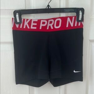 Nike Pro Black Shorts with Red Logo Waistband